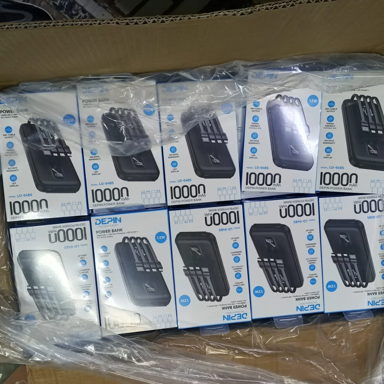 Power Bank DEPIN 10000 mAh avec Câbles Intégrés